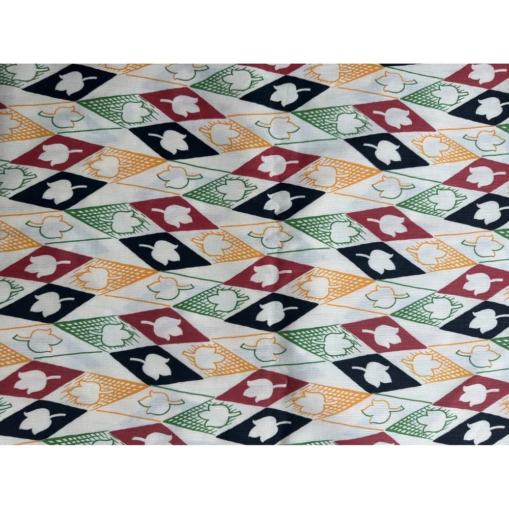 Vintage 1960s 70s Geometric Calico Tulip Print Polyester Fabric 4 Yards abstract